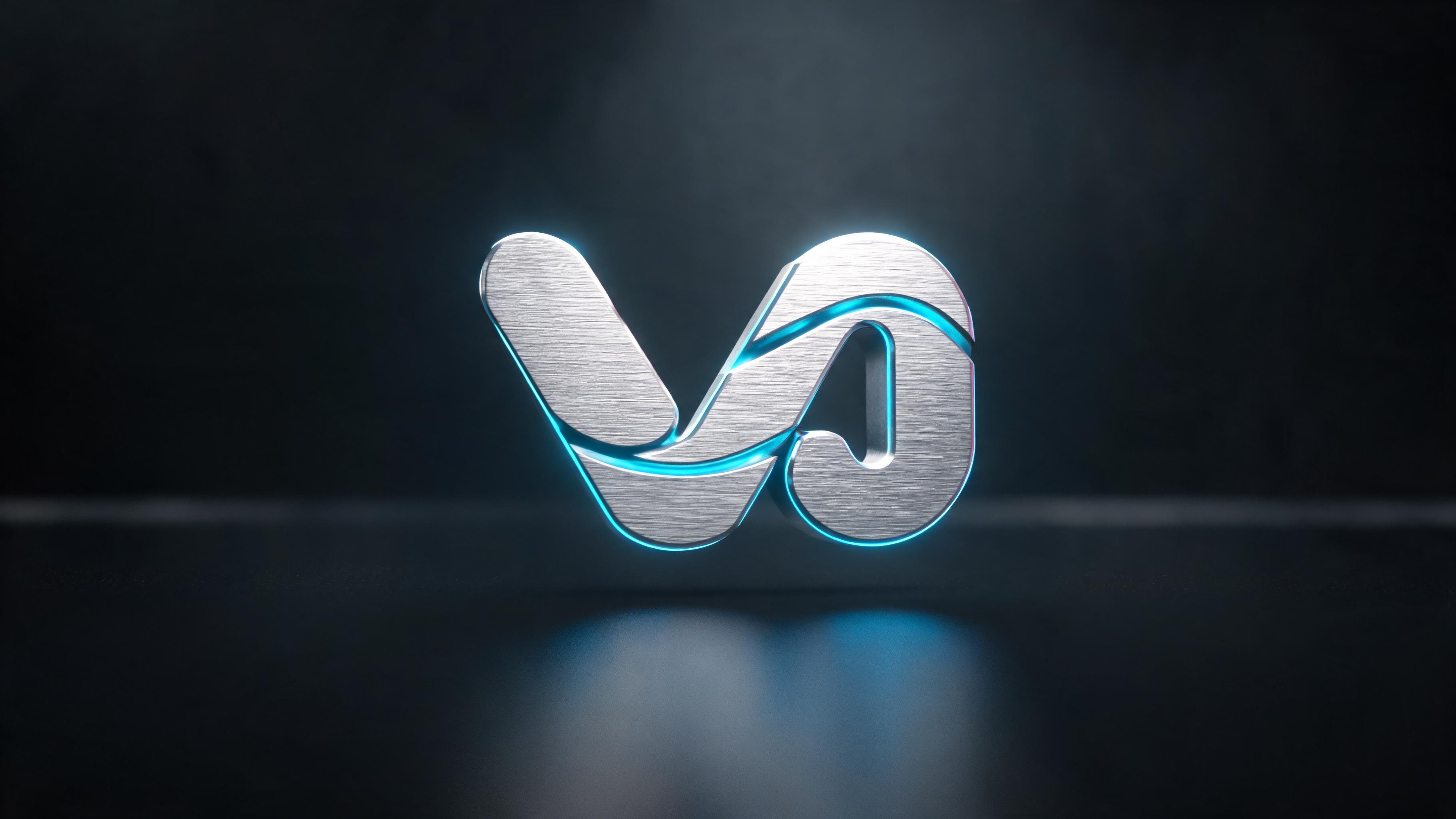 3D editorial rendering of the Vercel Connect logo in brushed metal with neon blue lighting